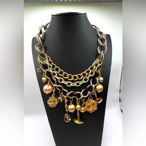 Charm Necklace Chain Links Large Big Necklace Assorted of Chains Pearls Charms - Picture 1 of 14